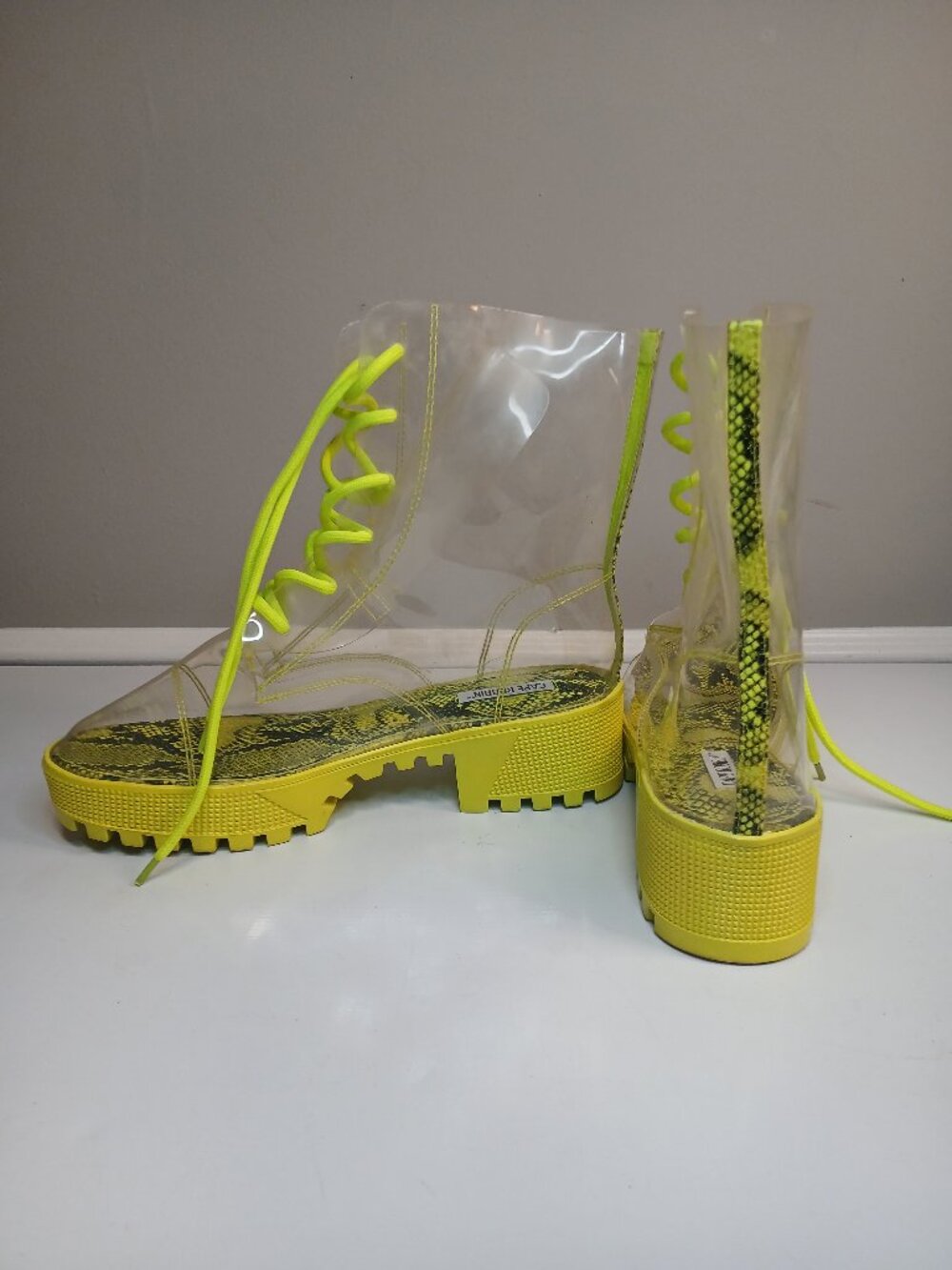 Clear & Neon Snakeskin Trim Lace Up Combat Boots 10M